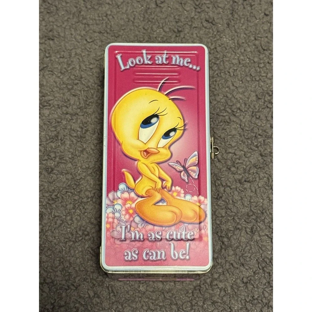 Vintage Y2K Looney Tunes Tweety Bird Mini Locker Bank Tin Houston Harvest 5.5